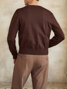 Manfinity Homme Áo len cổ chữ V màu trơn đa năng thường ngày cho nam Áo len tông màu đất Áo len nam màu nâu, Thu Đông - Nhiều màu - Xem 2