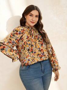 SHEIN Clasi 大码女式全身印花宽松休闲长袖衬衫 - 彩色 - 查看 3