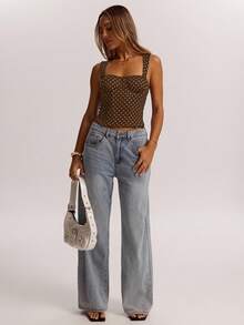 SHEIN BAE Women's Date Night Girlfriend Party Birthday Party Nightclub Holiday Party Elegant Polka Dot Top, Girlfriends Party, Date, Daily Street Commuting Corset, Sexy Summer Tops