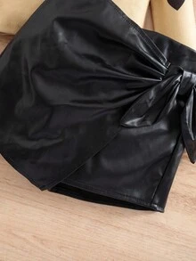 SHEIN Babygirl 可爱休闲针织长袖上衣和黑色 PU 皮革迷你裙套装 - 彩色 - 查看 9