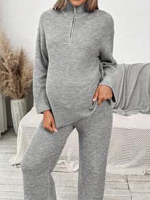 SHEIN 秋装、秋季服装、孕妇装 秋冬装 2 件套孕妇休闲长袖毛衣上衣和裤子套装 孕妇装 2 件套孕妇套装 孕妇装 孕妇休闲套装 舒适孕妇套装 孕妇装两件套 孕妇休闲套装 舒适孕妇套装