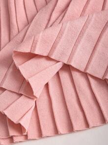 SHEIN Unity 甜美粉色高腰飘逸修身休闲针织性感A字JK百褶迷你裙，校园女孩风格 - 粉色 - 查看 6