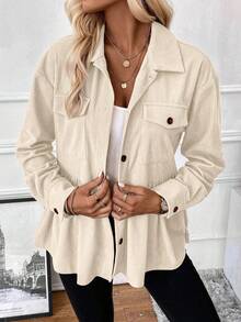 EMERY ROSE Women's Casual Corduroy Single-Breasted Long Sleeve Regular Jacket - Beige - View 7