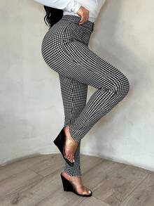 SHEIN SXY 女士时尚商务休闲格子紧身裤 - 黑與白 - 查看 5