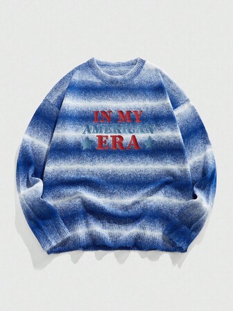 Street Life Men's Gradient Color Embroidered Knit Sweater, Street Fashion, Fall Winter