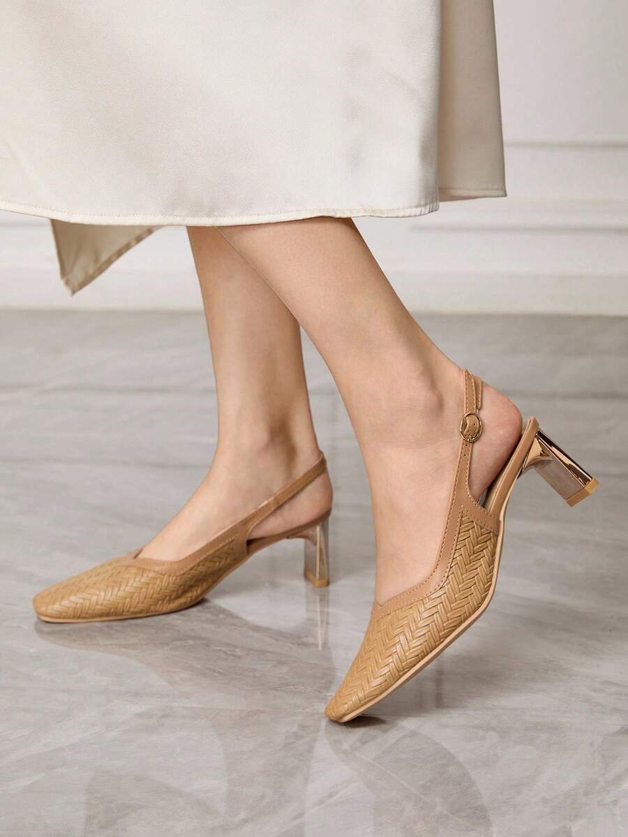 Sleekvia Giày cao gót hở mũi màu mơ thời trang dành cho nữ - Màu Khaki - Xem 1