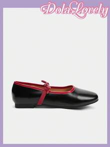 Dola Lovely 女士春季新款可爱缎面蓝色交叉金属扣芭蕾平底鞋，加大码优雅甜美女士平底鞋 - 黑色 - 查看 6