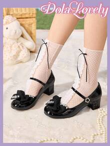 Dola Lovely 女士时尚白色甜美洛丽塔风格优雅高跟鞋，可爱 - 黑色 - 查看 3