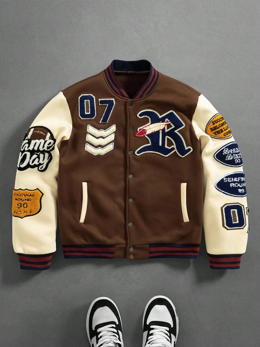 Manfinity EMRG 男士拼布棒球夹克