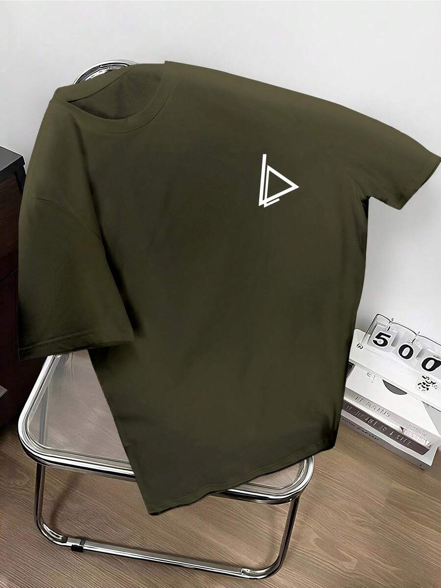 Claim Dot 男士圆领短袖印花休闲T恤，日常穿着，绿色男士T恤，深绿色图案衬衫，绿色衬衫，男士橄榄绿T恤 - 軍綠色 - 查看 1