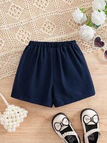 SHEIN 男婴可爱休闲百搭海军蓝蝴蝶结松紧腰短裤 - 藏蓝色 - 查看 2