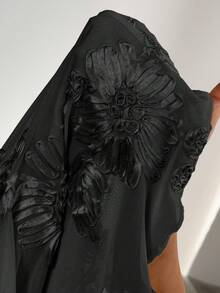 Firerie 大码女式花卉提花松紧腰鱼尾下摆优雅半身裙 - 黑色 - 查看 8