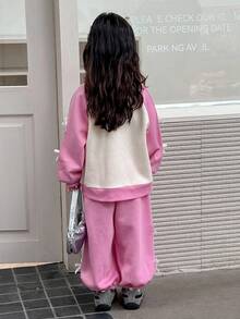 DAZY Young Girls Round Neck Knit Fleece Printed Raglan Sleeve Sweatshirt Set, Fall,Winter - Pink - View 6