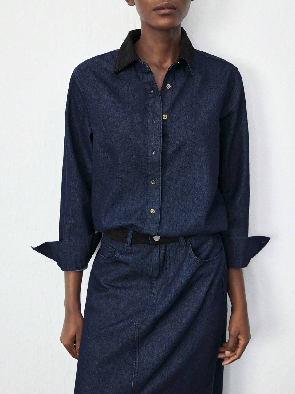 SHEIN Maija レディース カジュアル ルーズ デニム ボタンダウン 長袖シャツ 秋