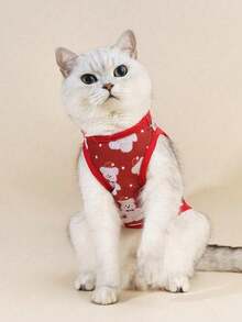 PETSIN 1pc Cute Christmas Bear Print Pet Vest In Bright Red - Red - View 3