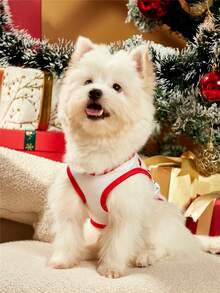 PETSIN 1pc Pet Christmas White Candy Cane & Heart Shaped Printed Dog Vest