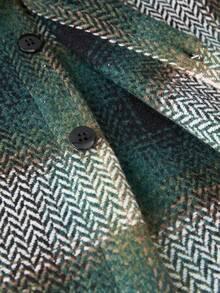 Manfinity NXTstreet 男士休闲长袖格子外套，绿色，Old Money，秋季，冬季 - 綠色 - 查看 6