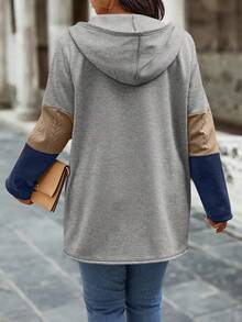 Calvaya Plus Size Women's Autumn Contrast Color Zipper Hooded Casual Jacket - Multicolor - View 2