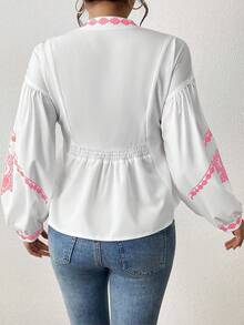 EMERY ROSE Áo sơ mi peplum tay dài in họa tiết nhún bèo cho nữ - Hồng - Xem 2