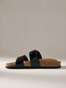 Solecia New French Style Casual Flat Beach Sandals - Black - View 3