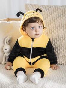 SHEIN Playful Pals 女婴蜜蜂图案连帽长袖连体衣