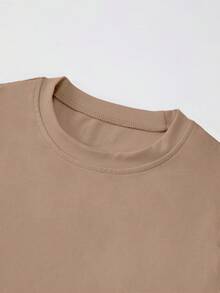 INAWLY 女士休闲纯色圆领 T 恤，夏季 - 駝色 - 查看 4