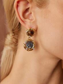 MOTF PREMIUM Hoa tai mặt tròn mắt hổ hai màu cổ điển dành cho nữ - Vàng - Xem 4