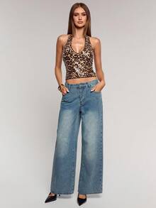 SHEIN BAE 女士露背吊带亮片豹纹背心，适合派对、节日、新年、圣诞派对等场合穿着。 - 摩卡棕 - 查看 6