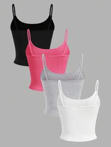 SHEIN EZwear 4件套女士短款休闲吊带背心，适合夏季穿着 - 彩色 - 查看 2