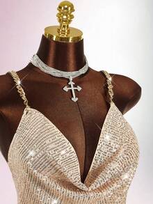 Amplova Top plus size feminino com alças finas e lantejoulas, moda verão