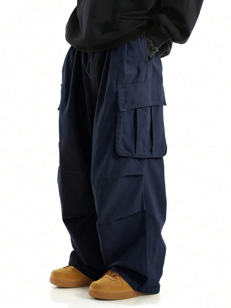 Manfinity Roghcode Pantaloni cargo da uomo con tasche laterali a patta e vita con coulisse, adatti per l'autunno