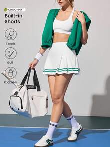 CourtClass Women's Simple Contrast Trim Pleated Sports Skorts