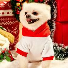 PETSIN 1 pezzo Felpa con cappuccio in pile con motivo natalizio a blocchi di colore per animali domestici