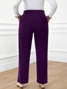 EMERY ROSE Plus Size Women's Casual Daily Black Long Pants With Pockets - Purple - View 2
