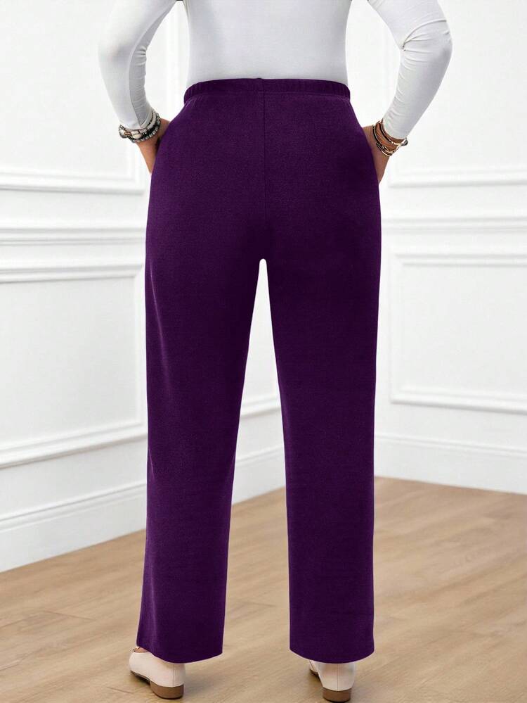 Plus Size Women's Casual Daily Black Long Pants With Pockets