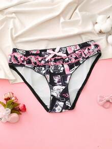 Girls' Fashion Printed Bow Decor Underwear Cartoon Underwear For Women Cute Panties For Women Teenage Girl Underwear Girl Panty Big Kids Floral Panties - Black - View 1