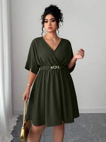 Elenzga Elegant V-Neck Cinched Waist Waist Short Red Evening Dress, Casual & Minimalist Style For Summer