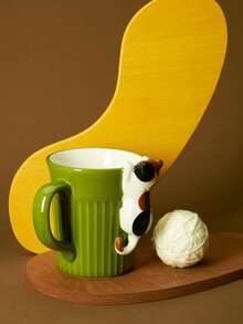 Joivida 1 pièce Tasse à café en céramique peinte à la main 3D relief chat 350 ml, tasse à latte mignonne pour fille, tasse à thé, américain, chocolat chaud, tasse à lait, compatible micro-ondes, excellent cadeau pour les amateurs de café, cadeau d'anniversaire/mariage créatif, décoration de table Rama, cadeau de la Saint-Valentin, Nouvel An, Thanksgiving, Halloween, Noël, cadeau spécial, utilisation de la rentrée scolaire, décoration rafraîchissante de printemps/été - Vert - Voir 3