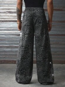 AXEPEAK Pantalones casuales sueltos lavados con adornos de rhinestones para hombres, otoño - Café integral - Ver 3