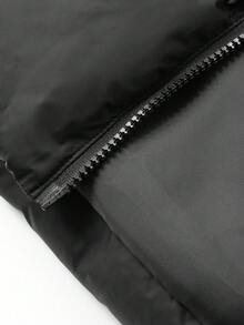 DAZY 女式纯色连帽毛领收腰保暖内衬厚棉服秋冬夹克 - 黑色 - 查看 12