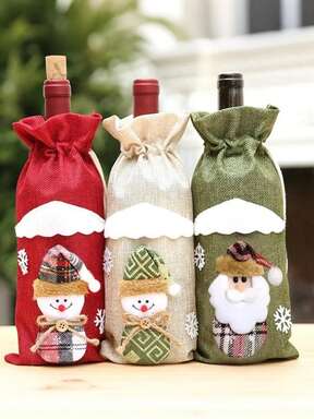 Joivida 1pc Christmas Gift Bag With Drawstring, Burlap Christmas Wine Bottle Bag - Designed For Santa Claus, Reindeer, Snowman, Reusable Gift Bag, Used For Bulk Packaging Of Christmas Party Gifts, Suitable For Christmas, Weddings, Birthdays, And Holiday Parties