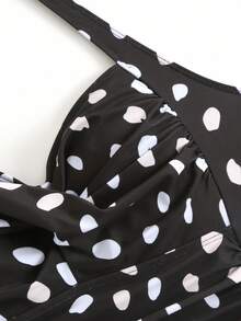 Bonvoyette 女士不对称波点露背连体泳衣和长裙套装 - 黑與白 - 查看 6