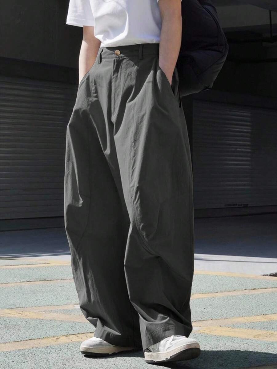 Manfinity Roghcode Quần Cargo dáng rộng màu trơn thường ngày cho nam Quần quá khổ cho nam Quần rộng thùng thình cho nam Quần quá khổ cho nam Quần rộng thùng thình cho nam Quần rộng thùng thình cho nam, Mùa thu - Màu xám đen - Xem 1