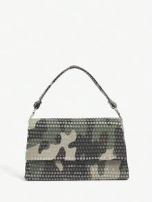 SHEIN SXY Damen Handtaschen mit Griff, Camouflage Muster, transparente Pailletten, modisch, elegant, schlicht, personalisiert, vielseitig, klassisch, für Date, Alltag, Einkaufen, Nachmittagstee, Party, Abschlussball, Club, Date, Geburtstag, Abend, Abenddate - Armeegrün - Übersicht 2