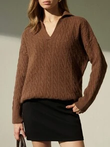 Aveloria Modichic Áo len chui đầu tối giản màu trơn dành cho nữ, mặc hàng ngày - Cà phê nâu - Xem 4