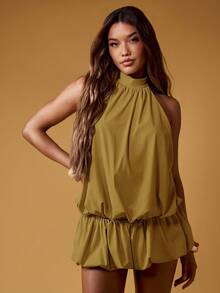MISSGUIDED 露背泡泡袖迷你连衣裙，夏季晚宴派对蓬蓬裙婚礼宾客俱乐部穿着时尚露背无袖荷叶边连衣裙 - 綠色 - 查看 4