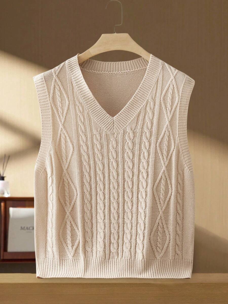 HIMLAND Gilet casual da uomo in maglia a motivo a rombi, scollo a V, autunno inverno