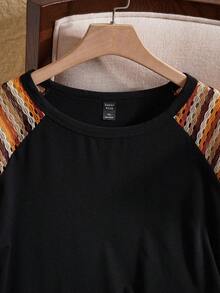 EMERY ROSE Plus Size Women Patchwork Striped Raglan Sleeve T-Shirt  Summer Outfits  Spring Outfits For Women  Vacation Outfits Woman - Multicolor - View 4