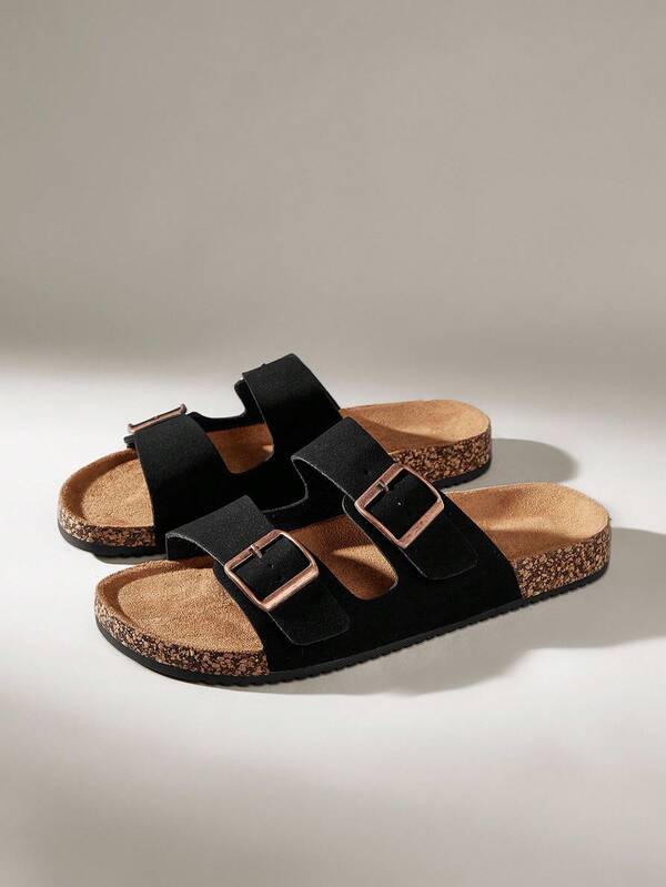 Solecia Fashionable Buckle Flat Soft Wood Slippers, Resort Style Summer Men Beach Strap Outdoor Casual Sandals