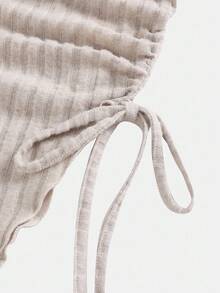 SHEIN Girlism Teen Girls Apricot Drawstring Asymmetric Hem Flared Sleeve T-Shirt And A Two Pieces Flared Pants Suit,Off Shoulder T-Shirt,Fall Girl Clothes,Comfortable T-Shirt Suit Winter - Apricot - View 10